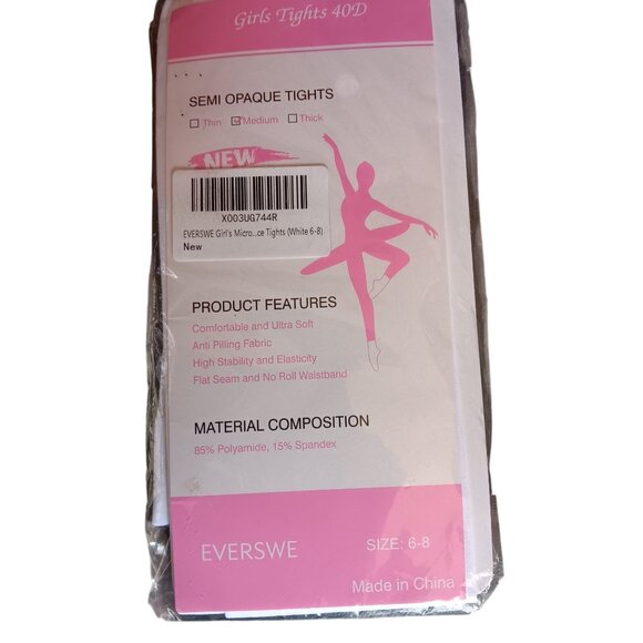 Everswe Girls White Semi Opaque Tights 40D Size 6-8 NEW - Picture 1 of 3